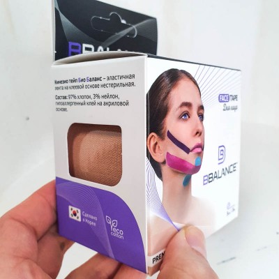 BBTape Face Tape Косметологический кинезио тейп для для моделирования овала лица, разглаживания возрастных и мимических морщин (5см*5м) бежевый. 